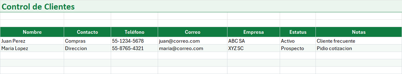 Vista previa de la versión gratis de Plantilla CRM y Control de Clientes en Excel