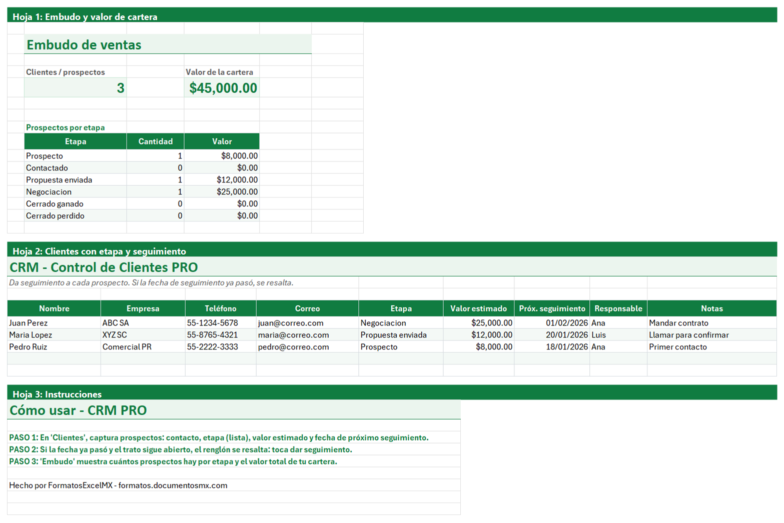Vista previa de la versión PRO de Plantilla CRM y Control de Clientes en Excel con tablero y automatización