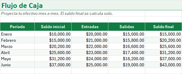 Vista previa de la versión gratis de Plantilla de Flujo de Caja en Excel
