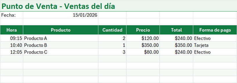 Vista previa de la versión gratis de Plantilla de Punto de Venta (POS) en Excel