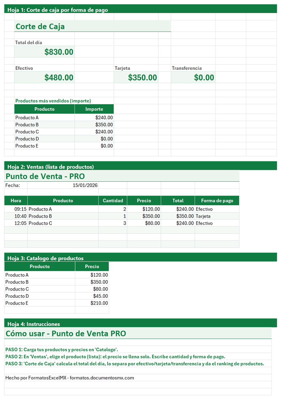 Vista previa de la versión PRO de Plantilla de Punto de Venta (POS) en Excel con tablero y automatización