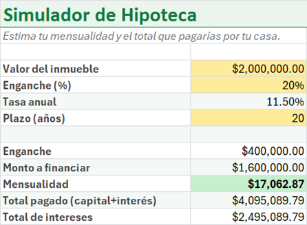 Vista previa de la versión gratis de Simulador de Hipoteca en Excel